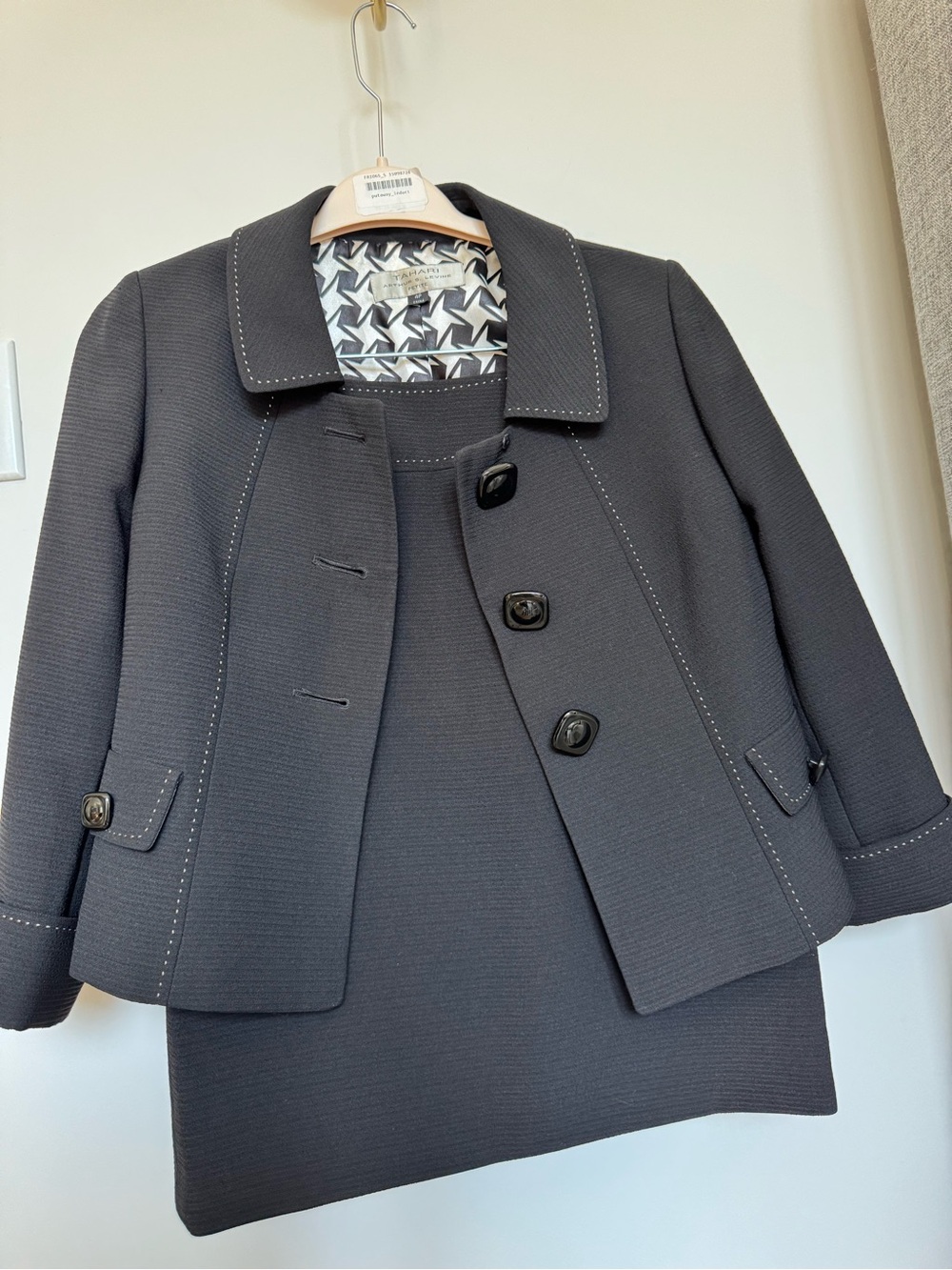 Classic Women's Black Cropped Suit Jacket with Buttons & Matching Skirt